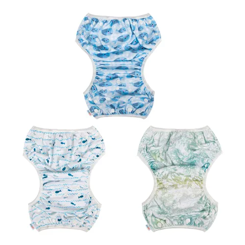Miniatura 54 de Alva, Pañales de bebé para nadar, paquete de 2 unidades, talle único, reutilizable, lavable y ajustable de 0 a 36 meses. Tamaño de 10 a 40 lbs