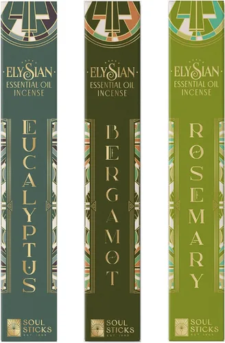 Soul Sticks Elysian - Juego variado de 3 unidades, 10 varillas por paquete, aceites esenciales naturales, juegos de incienso con fragancia,