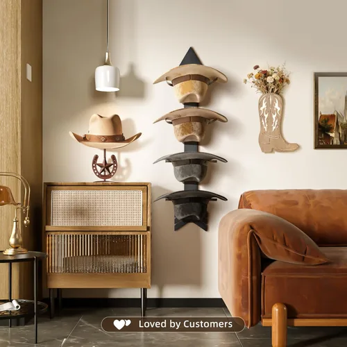 Miniatura 2 de Perchero de Sombreros Vaqueros para Pared Organizador de Sombreros para 10 Gorras de Béisbol y 3 Sombreros Vaqueros con Soporte de Sombreros de Negro