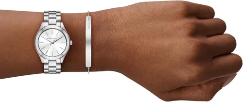 Miniatura 5 de Michael Kors Set de regalo de reloj de pulsera de acero inoxidable de tres manecillas Slim Runway para mujer (Modelo: MK7563SET)