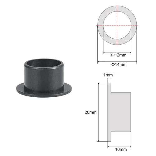 Miniatura 2 de uxcell - Cojinetes de manga con brida, 12 mm de diámetro interior, 14 mm de diámetro exterior, 10 mm de longitud, buje sin aceite envuelto en POM