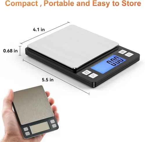 Miniatura 4 de BOMATA Báscula digital pequeña de 0.00 oz, recargable por USB, báscula de joyería mejorada de 2.2 lbs con función de visualización y retención más