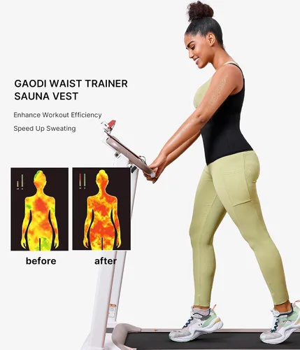 Miniatura 6 de GAODI Chaleco de entrenamiento de cintura para mujer, corsé delgado, camiseta sin mangas con cremallera, camisa de compresión, traje de sauna