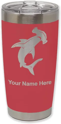 Miniatura 23 de LaserGram Vaso aislado al vacío de 20 onzas, tiburón martillo, grabado personalizado incluido (negro)
