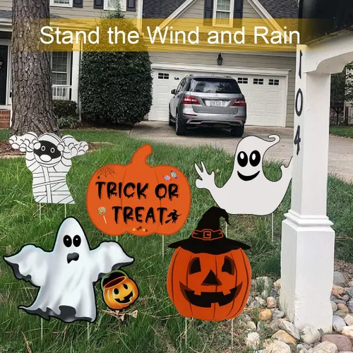 Miniatura 9 de 10 letreros de patio para Halloween, accesorios de calabaza, fantasma, monstruo, estacas para decoración de césped al aire libre