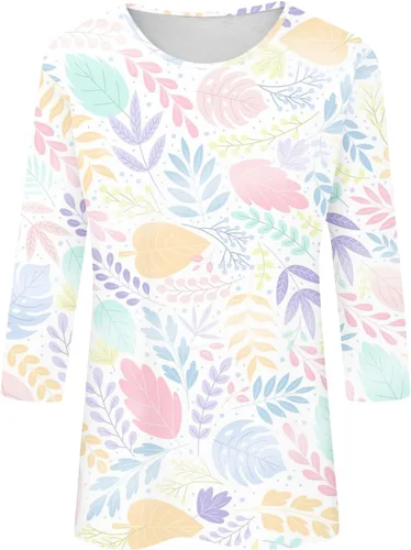 Miniatura 4 de YAFINMO Camisetas de manga 34 para mujer, camisas de verano de talla grande, blusas de trabajo para mujer, camisetas elegantes casuales sexis a