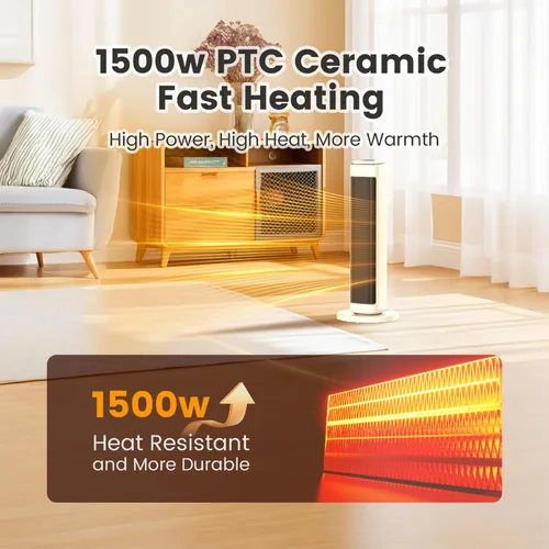 Miniatura 3 de Calentadores de espacio de 25 pulgadas para uso en interiores, habitaciones grandes, calentadores eléctricos para uso en interiores con termostato