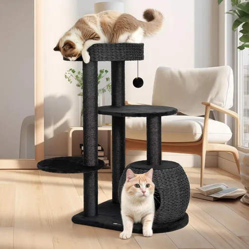 Miniatura 10 de KAMABOKO Árbol gótico para gatos con cama de ataúd, torre negra de 46.9 pulgadas para gatos de interior con postes rascadores, torre de árbol