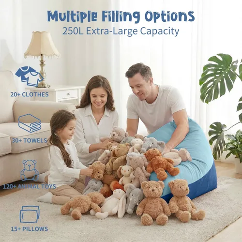 Miniatura 6 de Funda para puf de almacenamiento de animales de peluche para niños (sin relleno), 400 L, extra grande, de terciopelo de alta calidad, lavable, ultra
