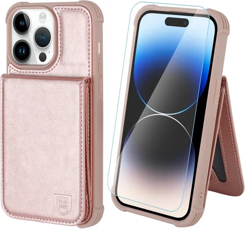 Miniatura 11 de VANAVAGY Funda tipo cartera compatible con iPhone 14 Pro para mujeres y hombres, de piel sintética, cierre magnético, con bloqueo RFID, tarjetero