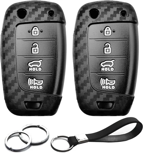 Miniatura 8 de 2 piezas Compatible con Hyundai Elantra Accent Elantra GT Kona Santa Cruz Santa Fe Sonata Tucson Veloster Funda Protectora para Llavero Estuche
