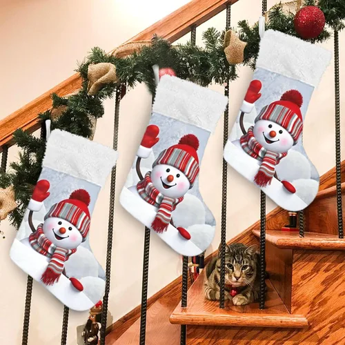 Miniatura 6 de ALAZA Medias de Navidad divertidas con muñeco de nieve agitando la mano, clásicas, decoraciones grandes personalizadas para la familia, temporada