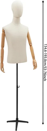 Miniatura 4 de Maniquí de medio cuerpo masculino con brazo, cuerpo de maniquí de forma de vestido, cuerpo de maniquí de 53 a 76 pulgadas, altura ajustable, maniquí