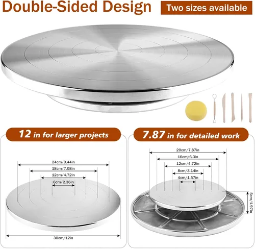 Miniatura 2 de HighFree Rueda para esculpir de 12 pulgadas, plato giratorio grande de cerámica de doble cara, rueda giratoria silenciosa de aleación de aluminio