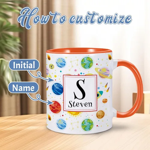 Miniatura 3 de Taza de café personalizada para niños con nombre e inicial, taza de cacao caliente personalizada para niños y niñas, taza de cerámica de 11 onzas