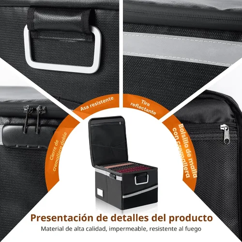 Miniatura 4 de Caja de documentos impermeable ignífuga con cerradura, organizador de archivos portátil plegable, almacenamiento de carcasa dura para colgar cartas