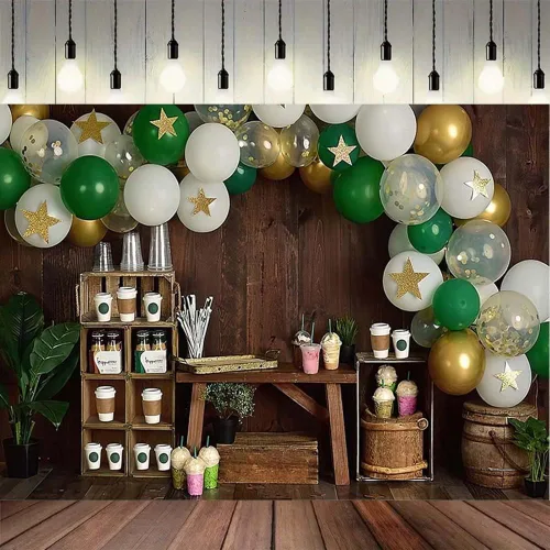 Miniatura 2 de Fondo rústico de madera marrón para cafetería, café, helado, fondo, fotografía, globos, estrellas, fotografía, fondo, decoración de retrato