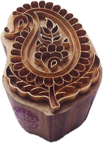 Miniatura 45 de Sello de Arcilla de Madera con Patrón de Loto de Latón para Impresión Rural BSCtag001