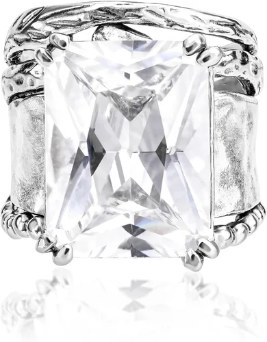 Miniatura 3 de JEAN RACHEL JEWELRY Anillo de plata de ley 925, diseño vintage martillado con circonita cúbica en forma de octágono, hipoalergénico, sin plomo ni