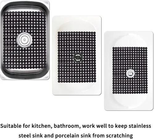 Miniatura 5 de Paquete de 2 alfombrillas para fregadero de cocina de acero inoxidable/cerámica, protectores ecológicos de PVC para la parte inferior del fregadero