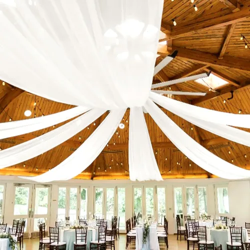 Miniatura 32 de 6 paneles de cortinas blancas para techo de boda, cortinas de techo de 5 x 10 pies, cortinas de tela transparente para arco de boda, cortinas