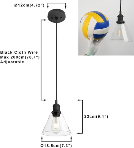 Miniatura 2 de Yosoan Lámpara colgante Edison vintage de 1 luz, mini embudo de montaje semiempotrado, pantalla de vidrio transparente acampanada para cocina, baño
