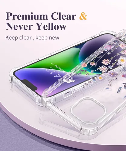 Miniatura 3 de GVIEWIN - Funda floral para iPhone 14 Plus de 6.7 pulgadas, con protector de pantalla + protector de lente de cámara, no se amarillenta, a prueba