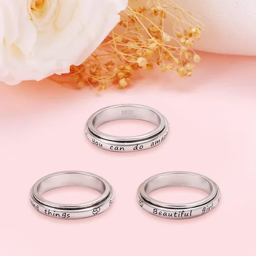 Miniatura 2 de Anillos giratorios de plata de ley S925 para ansiedad, preocupación, aliviar el aburrimiento, TDAH, autismo, banda para mujeres y adolescentes