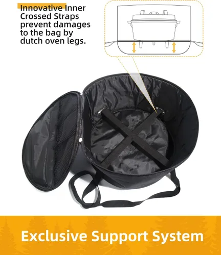 Miniatura 2 de Morjor Bolsa para horno holandés de 12 y 10 pulgadas, bolsa de transporte con correas cruzadas adicionales en el interior y 2 bolsillos