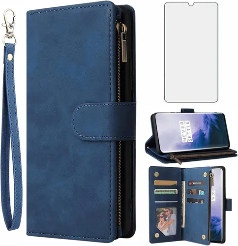 Miniatura 8 de Asuwish Funda compatible con OnePlus 7T, protector de pantalla de vidrio templado y tarjetero de cuero, funda para teléfono celular para OnePlus7t