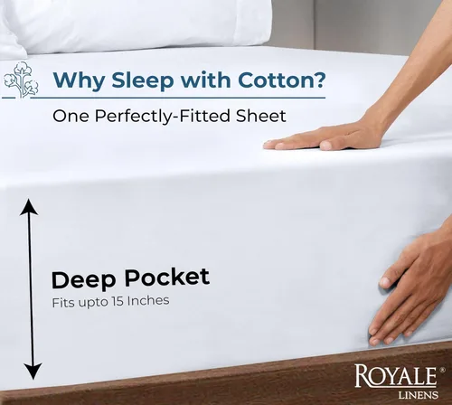 Miniatura 2 de Royale Linens Sábanas ajustadas 100% de algodón orgánico - Tejido percal - Sábanas de abajo súper suaves con bolsillo profundo - Sábana elástica