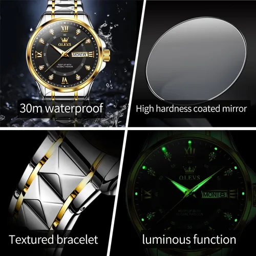 Miniatura 25 de OLEVS Reloj para parejas para él y ella, reloj analógico de cuarzo para hombres y mujeres, de acero inoxidable, impermeable, luminoso, fecha, reloj