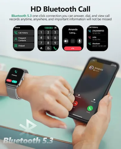 Miniatura 4 de SOUYIE Relojes inteligentes controlados por voz AI con pantalla de 1.85 pulgadas, IP68 impermeable, monitoreo de frecuencia cardíaca 24/7, Negro