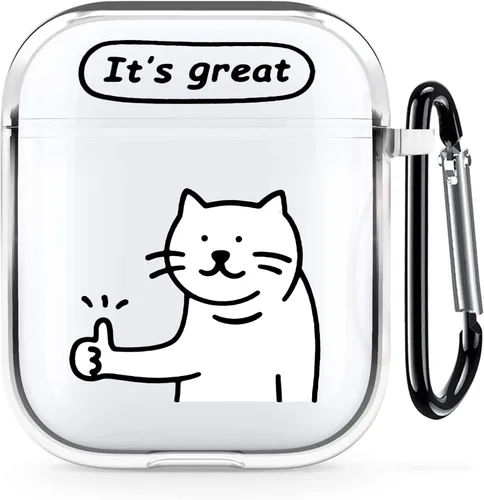 Funda transparente para AirPods de 2ª generación de 1ª generación, diseño de gatito kawaii para mujeres, hombres y niños, funda de carga de TPU