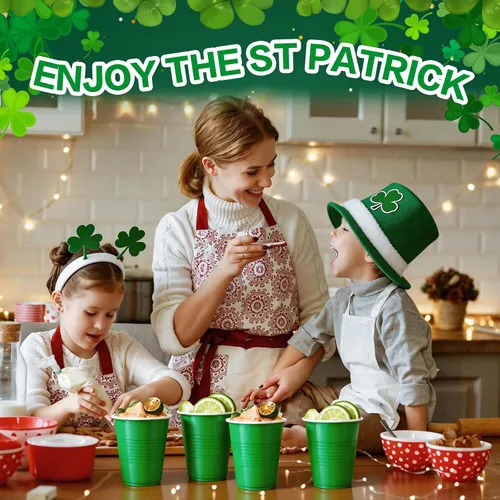 Miniatura 4 de Paquete de 100 Vasos de Plástico Verdes de 12 oz, Vasos Desechables para Fiestas, Vasos Resistentes para Beber, Vasos de Navidad para Bodas
