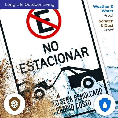 Miniatura 5 de Letrero español con texto en inglés «Do Not Parking Vehicle Will Be Towed Away at Owner Expense», 10 x 14 pulgadas, aluminio 040, resistente a