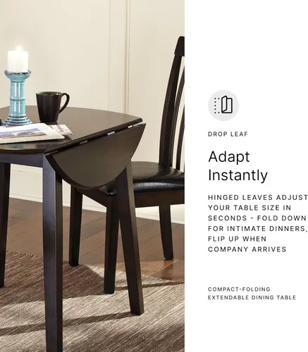 Miniatura 7 de Signature Design by Ashley Hammis - Mesa redonda de comedor con hojas abatibles, hasta 4 asientos, hojas abatibles con bisagras, madera, 36.38