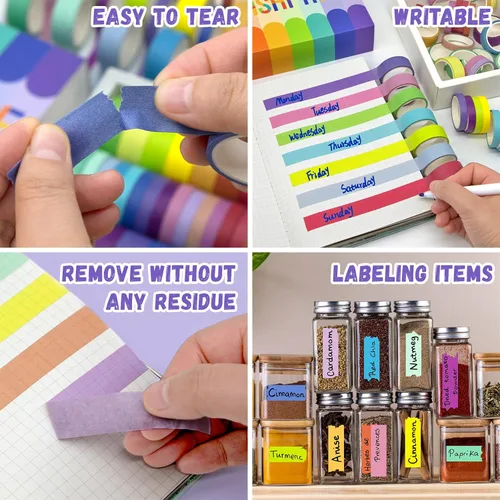 Miniatura 3 de WAPETASHI - Juego de cinta Washi de 40 rollos, 2 tamaños de cinta decorativa arco iris para álbumes de recortes y diarios