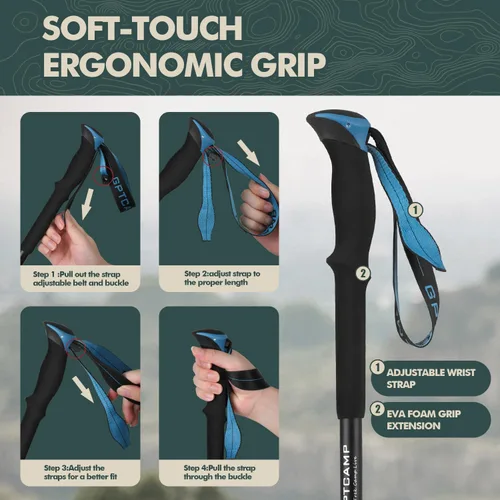 Miniatura 5 de GPTCAMP Collapsible Hiking Sticks,Lightweight Folding Trekking Poles,Adjustable Travel Walking Poles with EVA Foam Grip for Men & Women,Single Pole