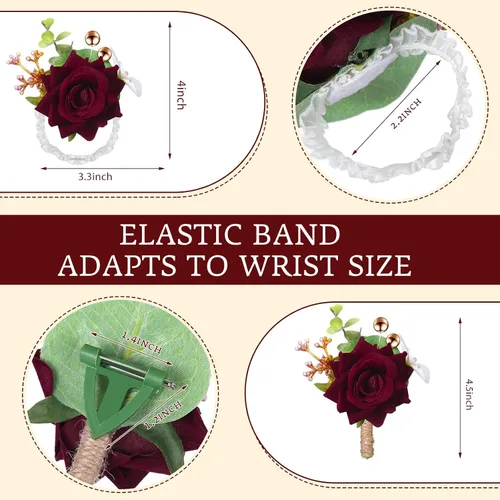 Miniatura 2 de Sherr Juego de 20 ramilletes de rosas rojas y boutonnier con diseño de flores para muñeca, pulsera para boda, novio, hombre, Boutonniere, mano, flor