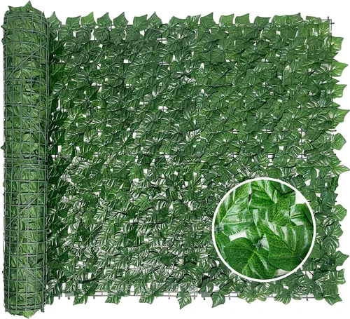 Bybeton Rejilla para valla de privacidad de hiedra artificial, 120 x 40 pulgadas, resistente a los rayos UV, paneles de pared de seto de vegetación