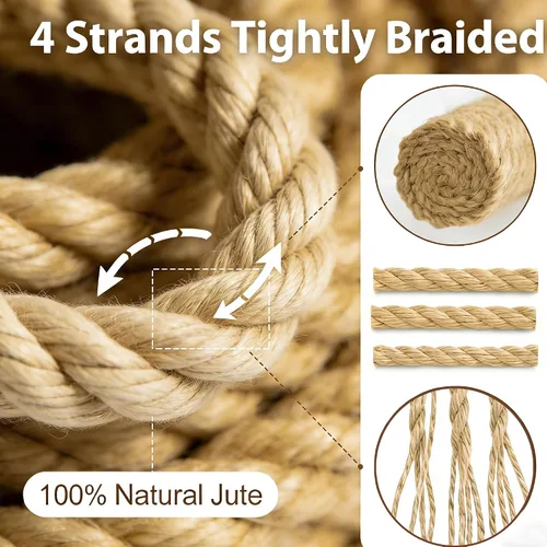 Miniatura 2 de Cuerda de yute natural de yute manila, cuerda de cáñamo náutica, cuerda trenzada natural gruesa y resistente para manualidades, agrupación, ancla