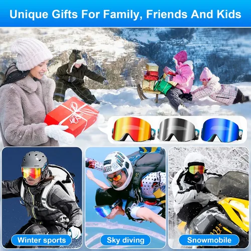 Miniatura 5 de RABIGALA Gafas de esquí Gafas de snowboard para nieve, lentes intercambiables, sin marco, antiniebla, gafas de esquí