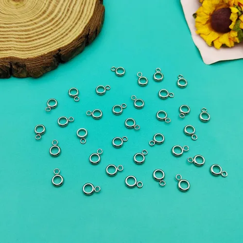 Miniatura 7 de 100 cuentas de acero inoxidable para tubo de fianza, cuentas espaciadoras de columna con colgador de bucle, enlaces de conector colgantes para 100