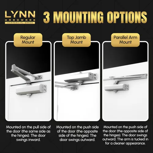 Miniatura 4 de LYNN HARDWARE Cierrapuertas automático extra resistente de servicio pesado (plateado) - Grado comercial, elección de contratistas, velocidad