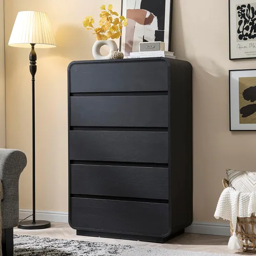 Miniatura 7 de Standifurno Cómoda de 29.5'' de Ancho para Clóset, Cajones Negros con Diseño Curvo, Cajonera con 5 Cajones, Cajón Vertical con Amplio