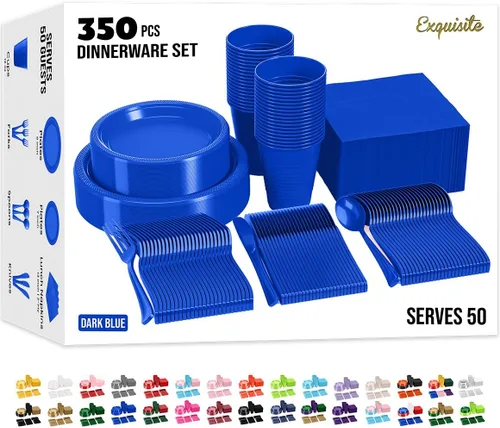 Miniatura 14 de Party Solids 350 Piezas Platos de Plástico Blanco Para Fiestas, Juego de Platos Desechables Blancos, 50 de Cada Juego de Platos para Cena de 9