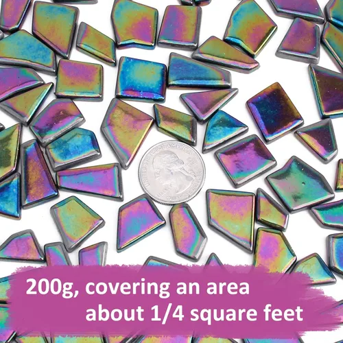 Miniatura 5 de Youway Style Azulejos de Mosaico de Vidrio Iridiscente para Manualidades a Granel, 200g Suministros de Mosaico de Vidrio Teñido, Piezas de Mosaico