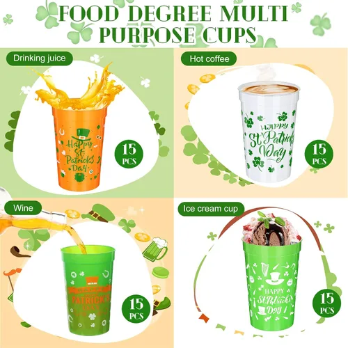 Miniatura 3 de Meanplan 60 tazas de trébol del día de San Patricio desechables de plástico para beber, suministros de fiesta de la suerte para cerveza, bebidas
