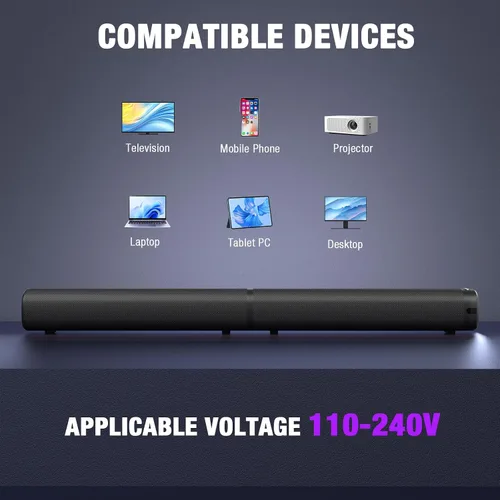 Miniatura 13 de Puriom Barra de sonido para Smart TV, barra de sonido de 100 W con conexión Bluetooth 5.3/ARC/Opt/AUX, barra de sonido desmontable 2 en 1, altavoz